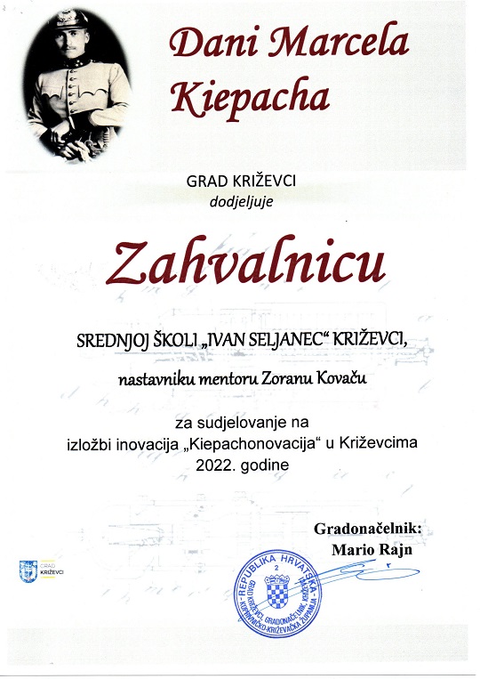 Zahvalnica za nastavnike mentore